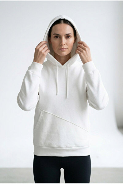ELAFRO Women's White Hooded Sweatshirt with Side Pockets and 3-Thread Fleece ...