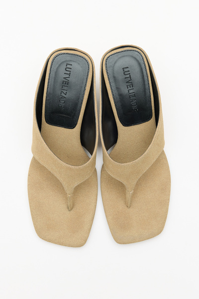 LUTVELIZADE Heeled Shoes 2640 - Wedge Heel Flip Flops Dark Beige Suede Women'...