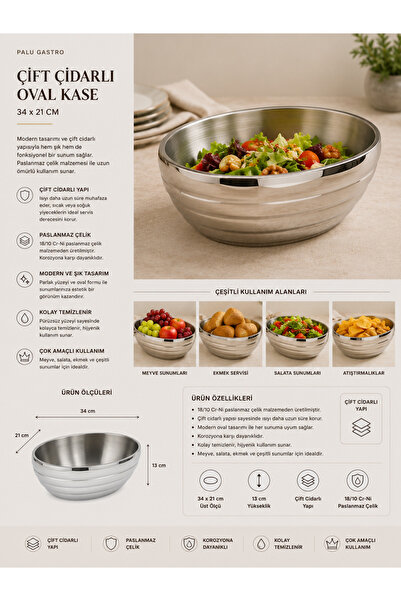 PALU GASTRO Double-Walled Oval Bowl (34 X 21 cm) – Heat-Insulated Modern Pres...