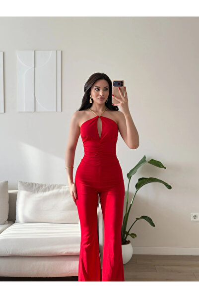 Zoom Butik İspanyol Zincir Detay Tulum - KIRMIZI