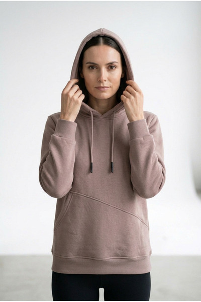 ELAFRO Women's Brown Hooded Sweatshirt with Side Pockets and 3-Thread Fleece ...