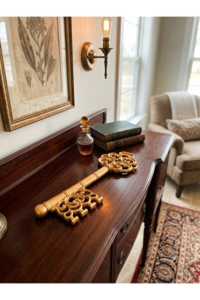 Hanlar Home Barok Dantel Motifli Büyük Anahtar Biblo Dekoratif Gold Obje 39x14