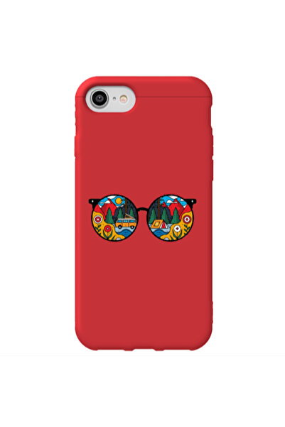 Other Apple iPhone 7 Round Glasses Red Colored Silicone TPU Θήκη