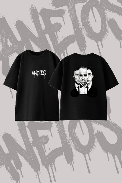 Anetos The Godfather Design Printed Oversize Crew Neck T-Shirt Black