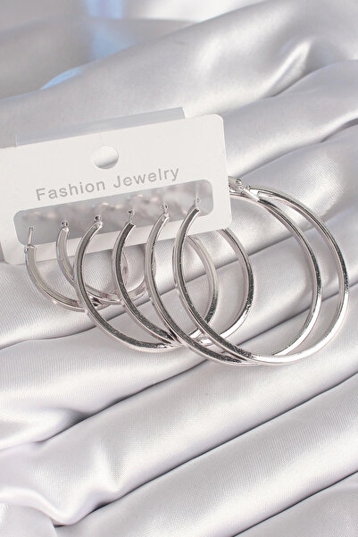 ARMÜZ Brass Silver Color Ring Model Women's Earring Set