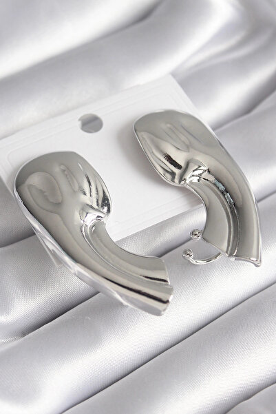 ARMÜZ Brass Silver Color Embroidered Women's Earrings