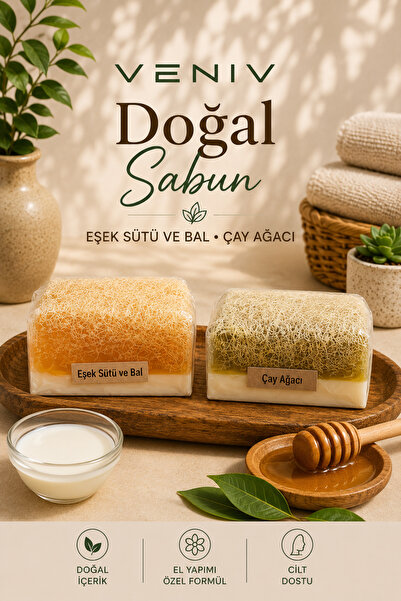 VENİV Tea Tree & Donkey Milk Honey Natural Fiber Soap Set – Handmade Special ...