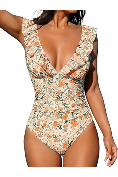 Simply Joy Costum de baie, Simply Joy, imprimeu floral, volane, multicolor