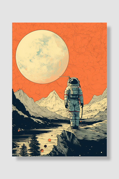 Luna Marissa Astronautski poster retro džinovski mesečev planinski jezero pej...