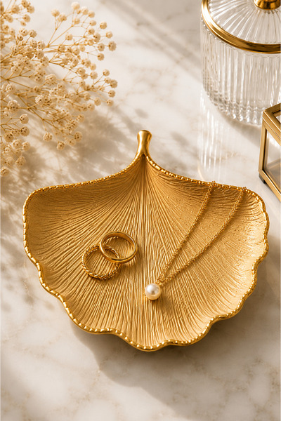 Sabletscrafts Gold Gingko Leaf Jewelry Plate from Stone Powder |   Decorative...