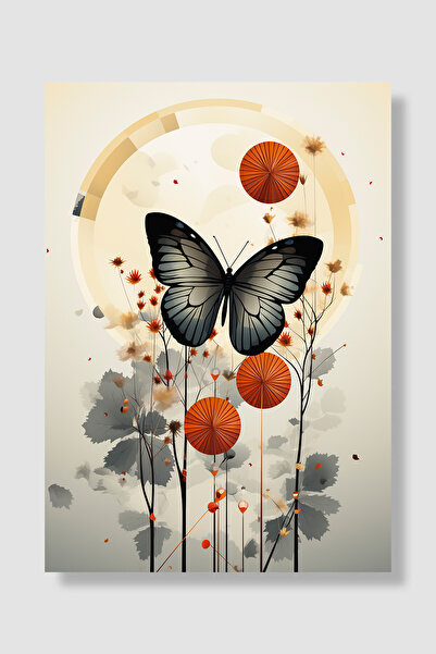 Luna Marissa Poster Fluture Negru Gri Fluture Portocaliu Flori Inel Auriu Dec...