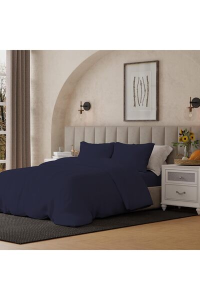 Generic 100% Cotton Single Duvet Cover Set Navy, Percale Weave, Cool & Crisp, Lightweight & Breathable, 2pcs