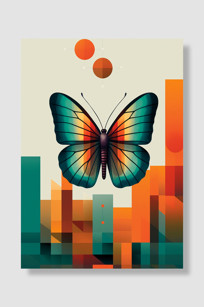 Luna Marissa Poster cu fluturi, geometric, stil Mid Century, turcoaz, portoca...