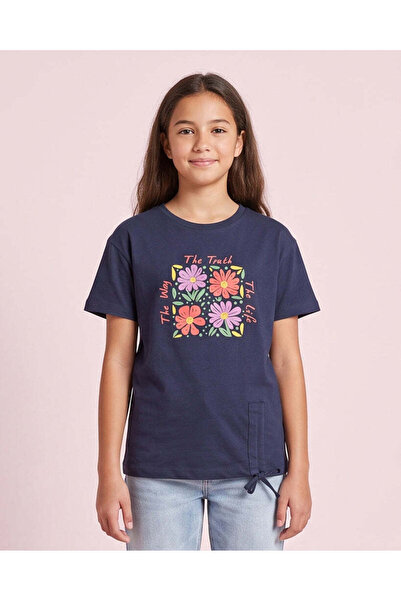 REDTAG Senior Girl Navy Floral Graphic T Shirt