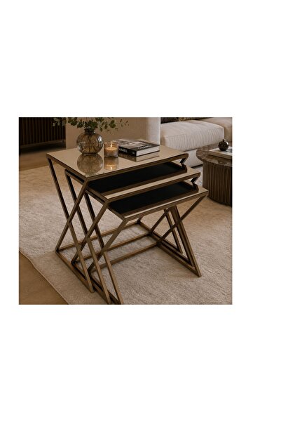 Vivense VENEDİK ESKİTME BAKIR METAL AYAKLI BRONZ AYNALI ZİGON SEHPA