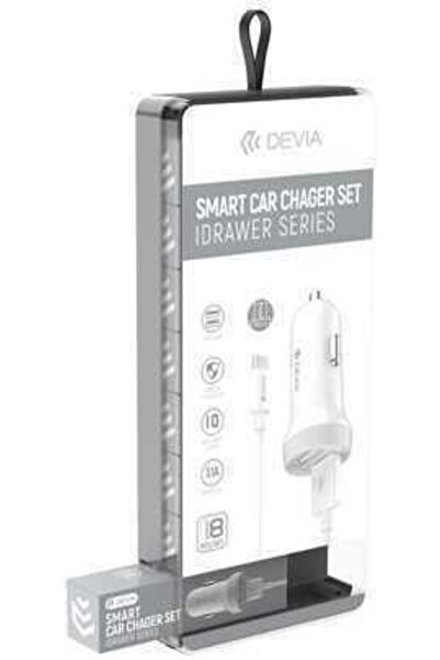 Devia Φορτιστής αυτοκινήτου 1A με θύρες: 2xUSB με καλώδιο Lightning, Λευκό, Κ...