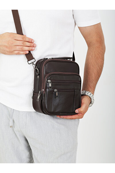 Erzeno Men's Brown Steel Case Genuine Leather Medium Size Adjustable Shoulder...