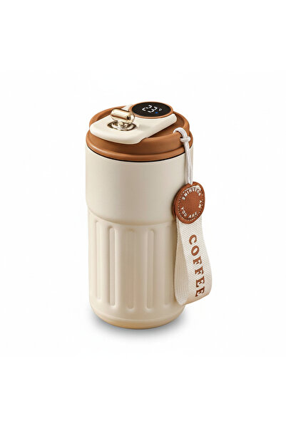 YBOSHOP Termos din inox 450 ml cu afișaj digital temperatură, portabil, crem,...