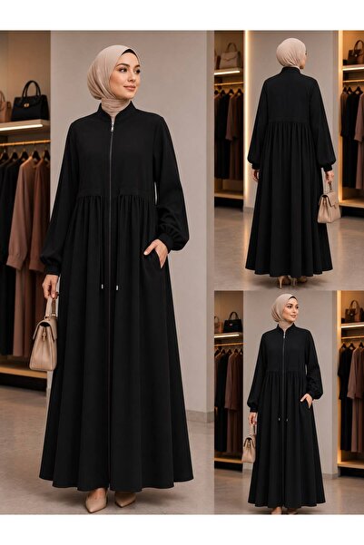 PAYİNİ 2082 Seasonal Ferace with Zippered Drawing Closure - High Collar Pocke...