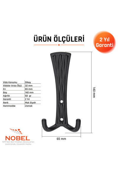 Nobel Emet Portmanto Askısı, Metal Vestiyer Askısı, Matsiyah, Duvar ve Dolap Askılığı (5'li Set) Vidalı