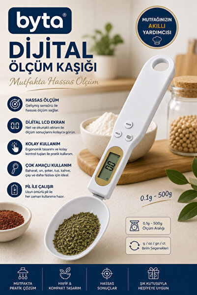 BYTA Dijital Ölçüm Kaşığı Hassas Elektronik Mutfak Tartı Kaşığı LCD Ekranlı 0...
