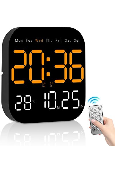 NECOMI Digital Wall Clock, 9 Inch LED Digital Clock with Remote Control for L...