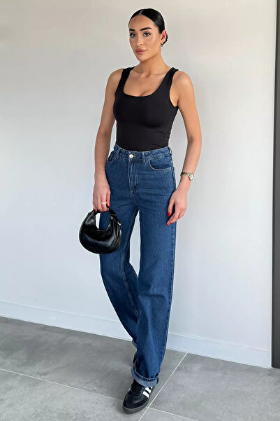 Aryena Blue Women's High Waist Palazzo Jean Jeans