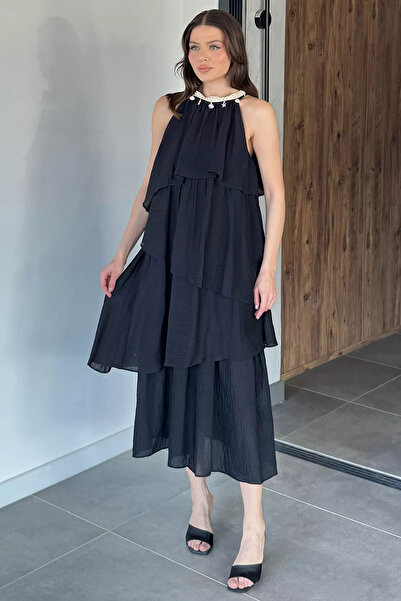 Aryena Dark Navy Blue Women's Halter Neck Asymmetrical Cut Dress