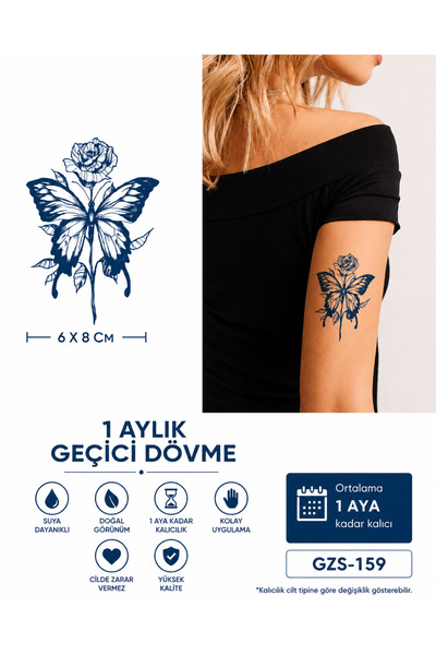 medink tattoo 1 Ay Kalıcı 24 Saat Sonra Kararan Kelebek ve Çiçek Mınımal Mode...
