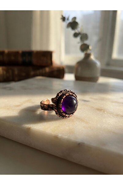 Meneva Aksesuar Purple Agate Natural Stone Authentic Embossed Copper Body Adj...