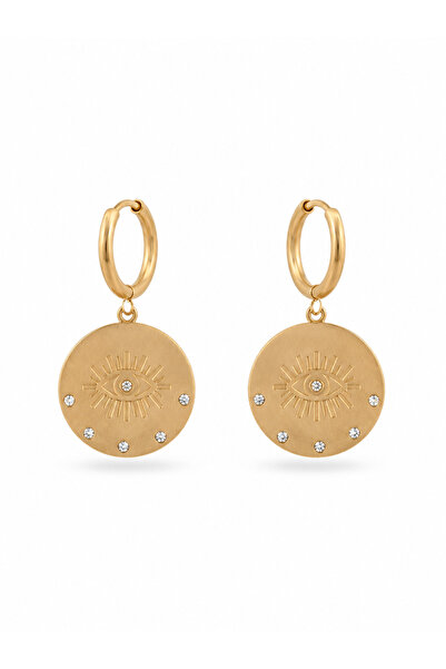 serelya 316L Steel Gold Color Zircon Stone Eye Embroidery Model Women's Earrings