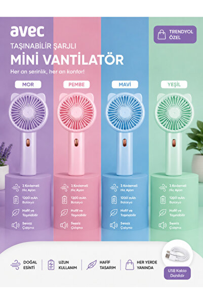 TOPNET Avec AirMini Şarjlı Mini Fan El Vantilatörü 3 Kademeli USB Taşınabilir...