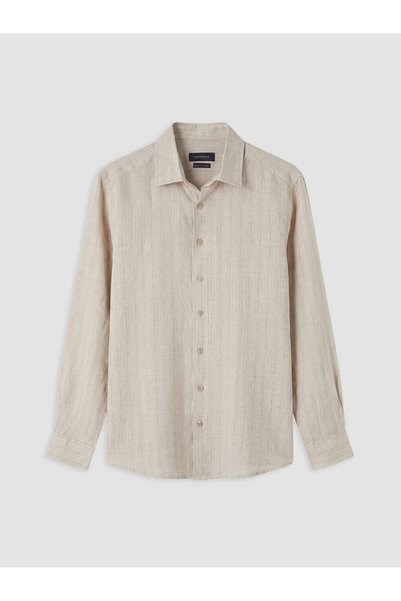 LC Waikiki Southblueregular fit striped 100% linen men's shirt