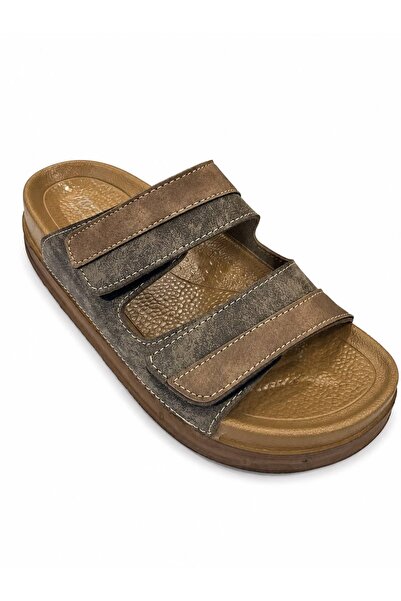 PAPUCUMUN DÜNYASI Men's Orthopedic Double Velcro Anatomical Sole Daily Slippers