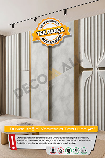 DECOMALL (TV-73) TV Arkası Duvar Kağıdı Tek Parça 3D Çita Mermer Görünümlü Sa...