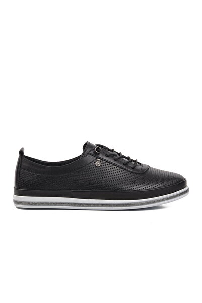 Voyager Black White Genuine Leather Women's Flat Casual Casual Shoes