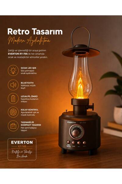 NB Concept Gaz Lambası Görünümlü Nostaljik Radyo ve Bluetooth Hoparlör