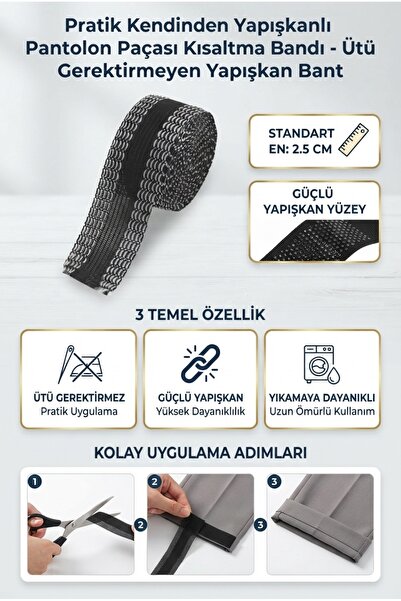 ALL FAST Pratik Kendinden Yapışkanlı Pantolon Paçası Kısaltma Bandı - Ütü Ger...