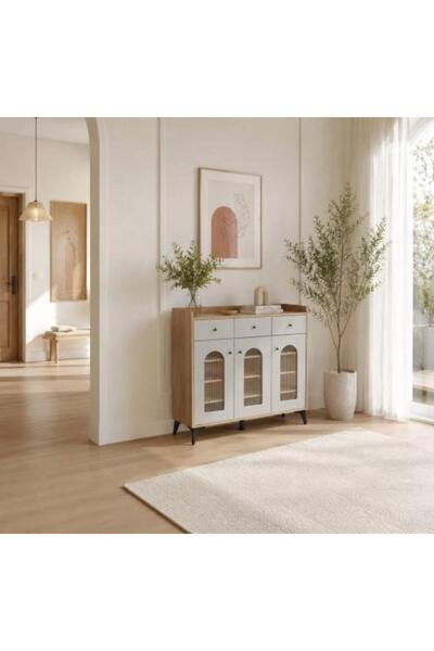 BAITY Modern Storage Buffet 100X95 cm with Glass Doors