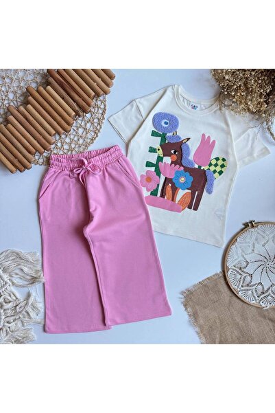 Aselin Kids Set de trening cu pantaloni largi pentru fete, bumbac piese, cu d...