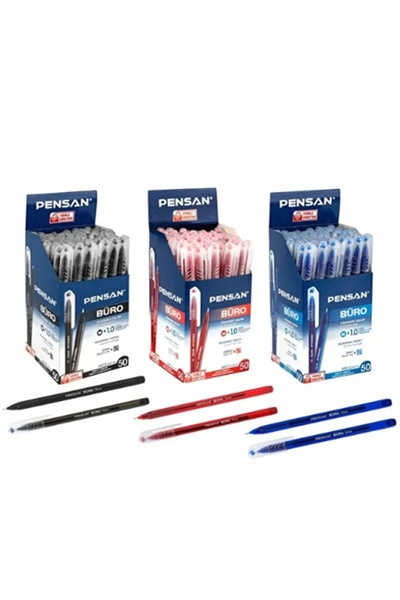 Pensan Office Ballpoint Pen - 10 Assorted Colors Blue, Black, Red - 30 Pieces