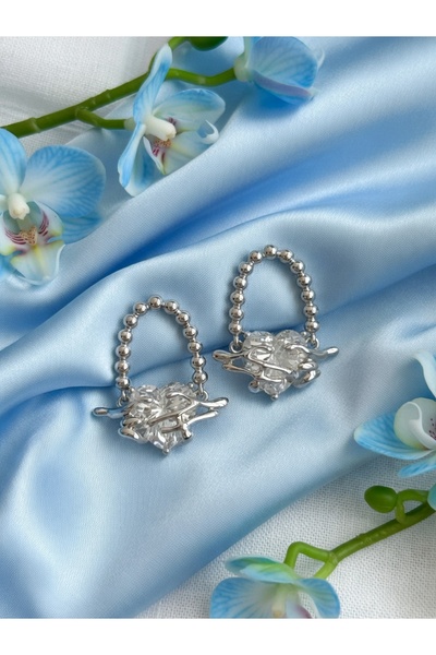 XUPING JEWELRY Zirkon Taşlı Gümüş Renk Kalp Küpe Kadın Küpe