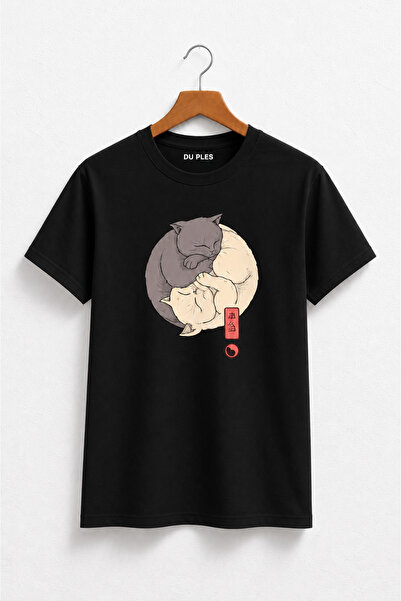 Duples Women's Clothing Anime Cat Printed Combed Cotton Oversize T-Shirt