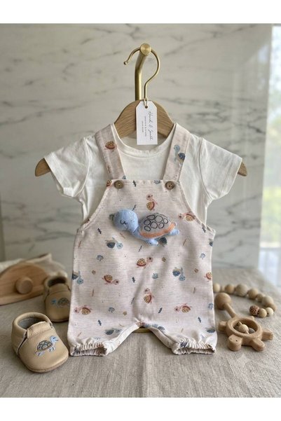 AYDEDE KİDS Unisex Baby Set with Turtle Print – Summer Baby Romper Set with Cotton Short-Sleeved T-Shirt