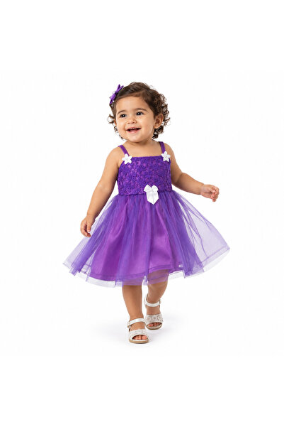 Generic Girls' Party Dress with Layered Tulle and Floral Details and Elegant Bow