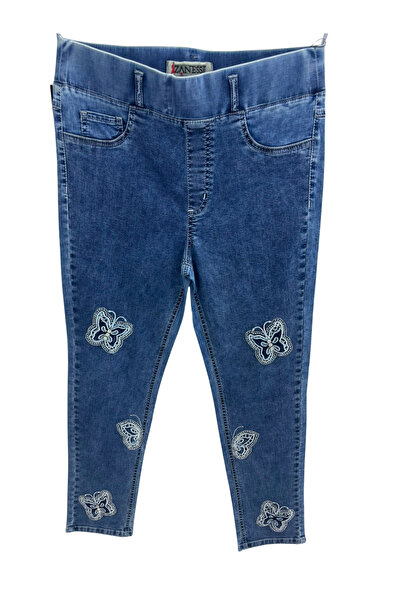 ZANESSİ FASHION Plus Size Stoned Denim Women's Trousers