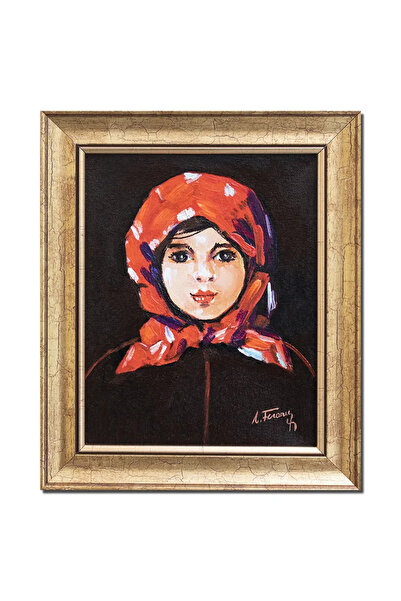 artnova Известна ръчно рисувана рамкирана картина, Млада жена с червен шал, 3...