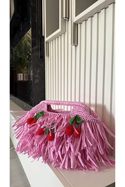 WOMANBAG Handmade Cherry Straw Handbag Clutch Bag (40X20Cm)
