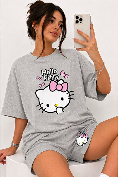 JAWÜ STYLE Set tricou și pantaloni scurți Hello Kity, imprimat, din bumbac su...