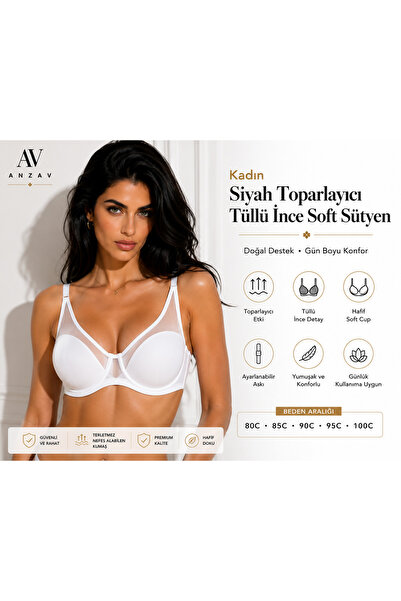 AV ANZAV 1574 Sutien pentru femei din tul, cu cupe moi – cu sârmă, bretele re...